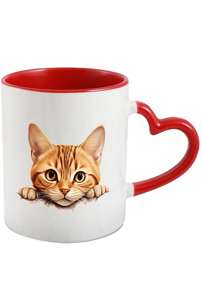 StoryGift Romania Mug with a kitten looking over the fence | light brown | surprised look | pen, Cu,STG