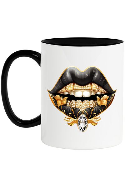 StoryGift Romania Mug With Some Black Lips | White Teeth | Precious Stones | Expensive | Fancy |, With ,stg