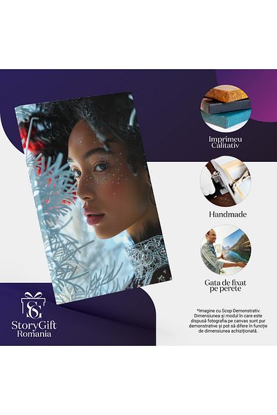 StoryGift Romania Tablou Canvas: Frumusețe Feminină Ce Se Îmbină Cu Crenguțe Albe De Brad- Armonie În Contrast