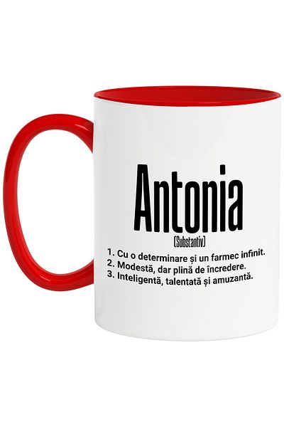 StoryGift Romania Mug With the Name Antonia, and Motivational Message, Determination, Modesty, Intelligence, With, STG.