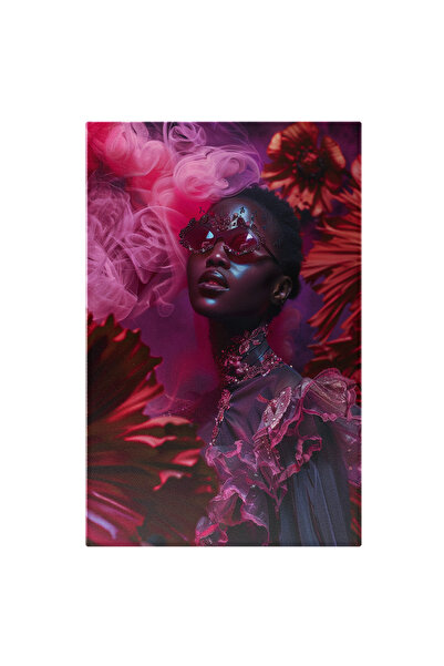 StoryGift Romania Tablou Canvas Tull În Nuanțe Roșii Și Mov Drept Ținuta Unei Fete- Elemente Abstracte , Pictura