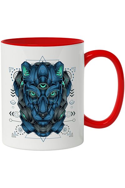 StoryGift Romania Mug With Panther, Monster, Mecha, Robot, Cyber, Sci Fi, Multicolor 330 ml, Ceramics, With ,STG.