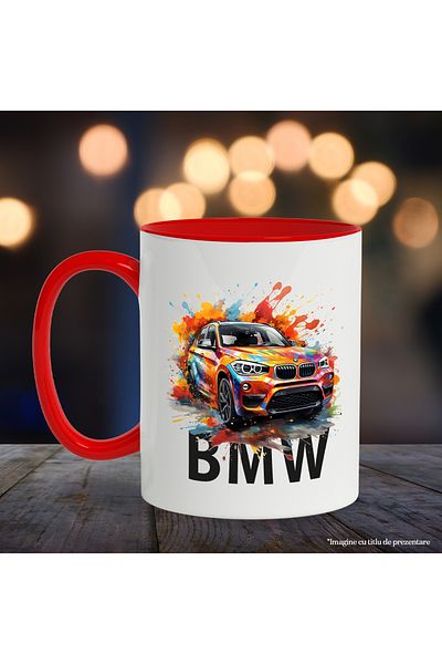 StoryGift Romania Mug With Car, BMW, Splash, Watercolor, Paint, Multicolor 330 ml, Ceramic with , With ,STG .