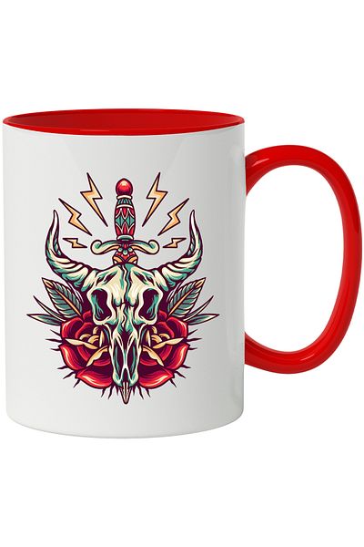 StoryGift Romania Mug With Skull, Dagger, Roses, Leaves, Lightning, Multicolor 330 ml, Ceramic, With ,STG.