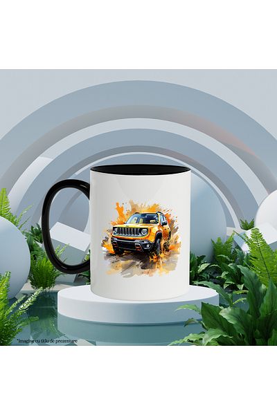 StoryGift Romania Mug With Car, Jeep Renegade, Speed, Paint, Wheels, Multicolor 330 ml, Ceramic, With ,STG.