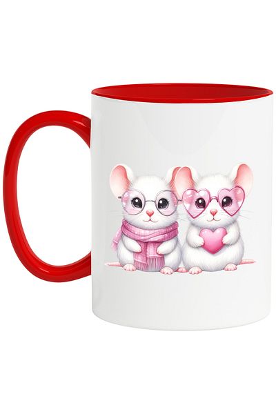 StoryGift Romania Mug with 2 mice, illustration, heart, affection, Valentine's Day, glasses, scarf, With,STG.