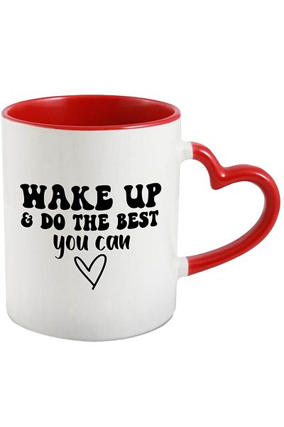 StoryGift Romania Mug with heart and the text "wake up & do the best you can" - wake up and do it, With,STG.