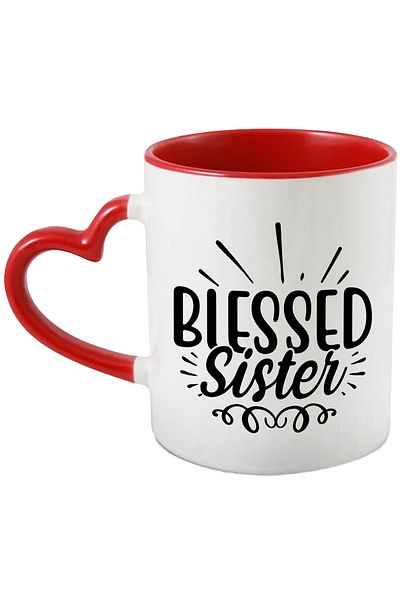 StoryGift Romania Mug for a blessed and beloved sister with Red Heart Handle, With Red Heart Handle, STG.