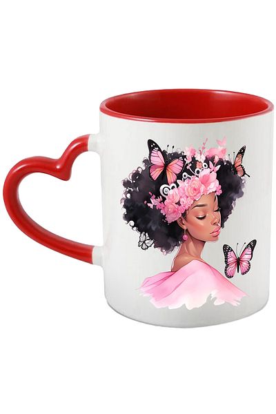 StoryGift Romania Mug with a colored face, cute, illustration, abstract, pink, butterflies, flower, With,STG.
