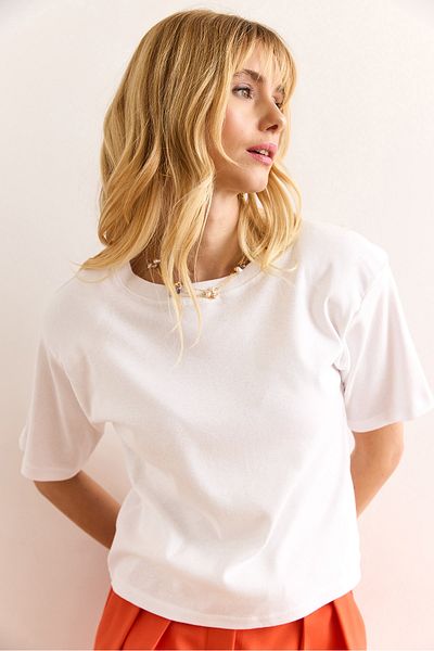 Olalook Women's White Padded Interlock Lycra Cotton T-Shirt Tsh-19000912