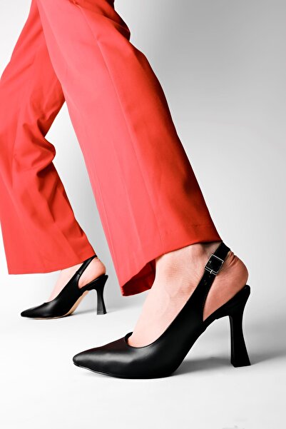 Lal Shoes & Bags حذاء لندن مفتوح من الخلف بكعب نسائي - أسود