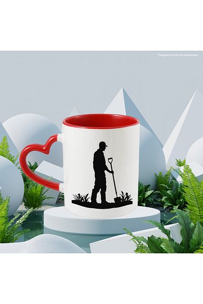 StoryGift Romania Mug with a man working in the garden - gardening with Red Heart Handle, With,STG.