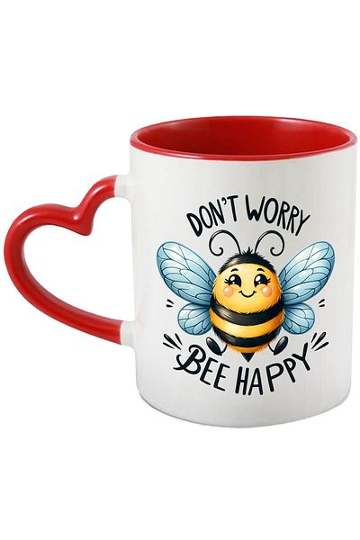 StoryGift Romania Mug with the message "Don't worry, be happy", illustration, motivational, cheerful bee, With ,STG.