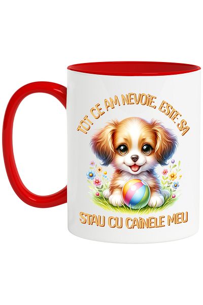 StoryGift Romania Dog mug with flowers, message ALL I NEED IS TO STAY WITH MY DOG, 33, With ,STG.