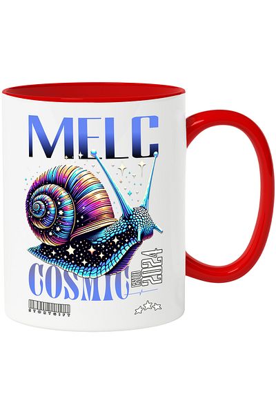 StoryGift Romania Cosmic Snail Mug, unknown universe, colorful nature, 330ml, Ceramic with Red Handle, With,STG.