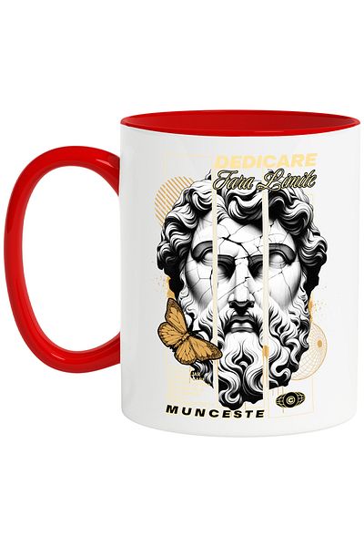 StoryGift Romania Work Mug - Dedication without Limits, Butterfly, Statue, 330ml, Ceramic with R Handle, With, STG.