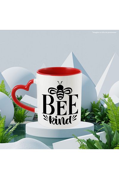 StoryGift Romania Mug with a bee and the text "Bee kind" - be kind, peace, understanding with Heart Handle R, Cu, STG.