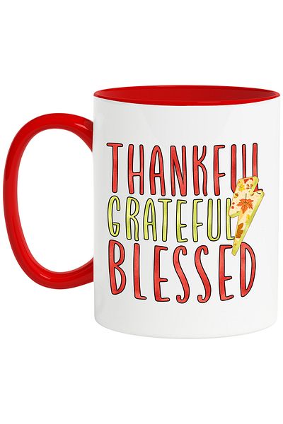 StoryGift Romania Mug with the message "Thankful, grateful, blessed", lightning, leaves, autumn, illustrations, With ,STG.