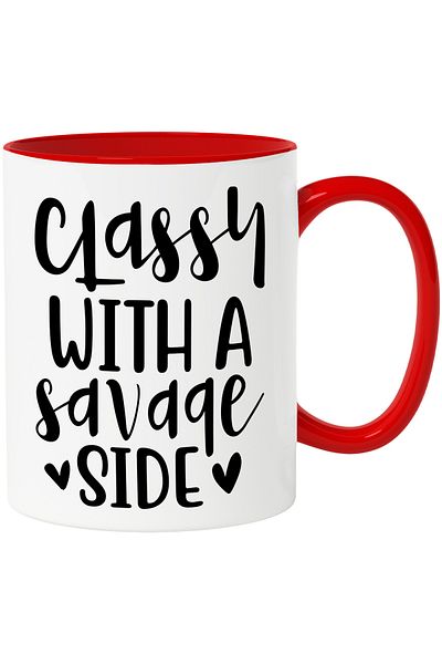 StoryGift Romania Mug with the text "Elegance with a wild side" - hearts with Red Handle, With Ro Handle, STG.
