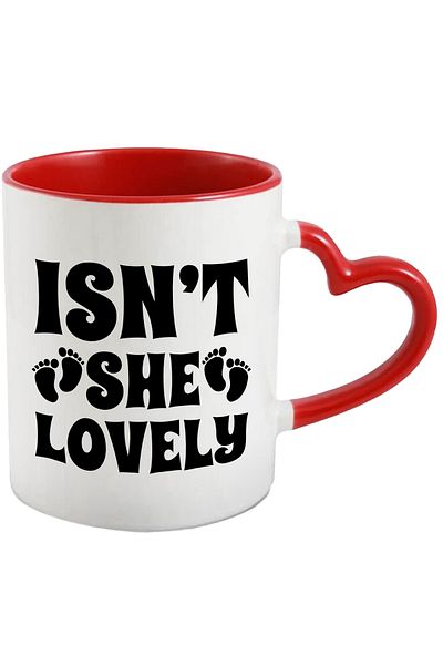 StoryGift Romania Baby Footprint Mug with "Isn't She Adorable?" Text and Red Heart Handle, With ,STG
