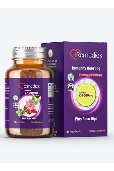iremedies iVitamin C 1000mg Prolonged Release Plus Rose Hips 50 Vegan Tablets – gluten free