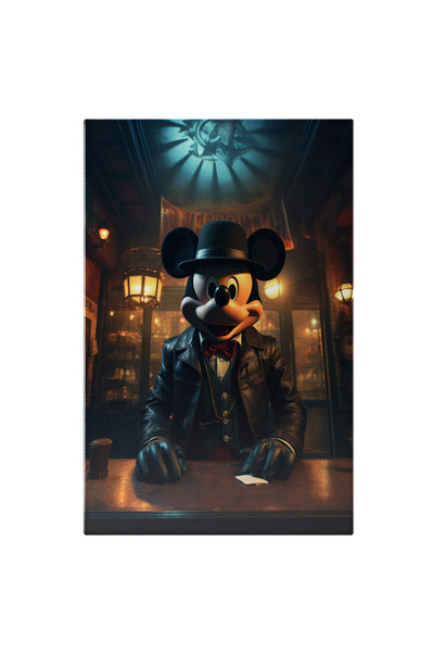 StoryGift Romania Tablou Canvas: Misteriosul Mickey Cu Palarie Neagra Si Vesta Verde Cu Papion Rosu Si Manusi Pi