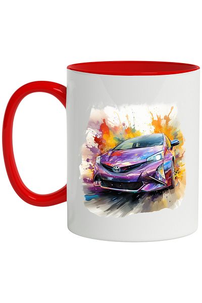 StoryGift Romania Mug With Car, Toyota Prius, Brand, Speed, Watercolor, Multicolor 330 ml, Wax, With ,STG.
