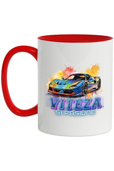 StoryGift Romania Mug With Message Speed ​​And Passion, Sports Car, Watercolor, Multicolor 330 ml, Ce, Cu, STG.
