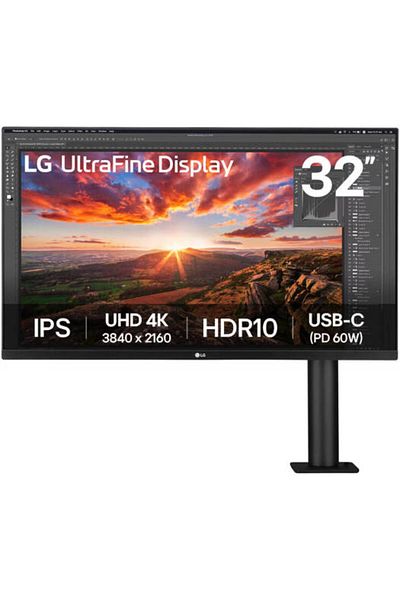 LG 32" UHD 4K IPS Monitor with Ergo Stand, 60Hz Refresh Rate & 5ms Response Time, USB-C with 60W