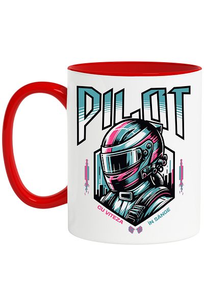 StoryGift Romania Racing car pilot speed lover mug, 330ml, Ceramic with Red Handle, With Handle, STG.