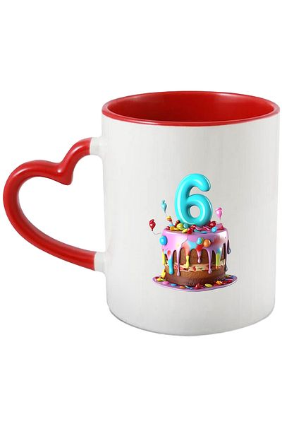 StoryGift Romania Mug with number 6, cake, birthday, illustration, for children, delicious, six years, With,STG.