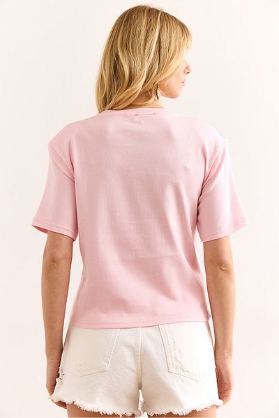 Olalook Women's Pink Padded Interlock Lycra Cotton T-Shirt Tsh-19000912