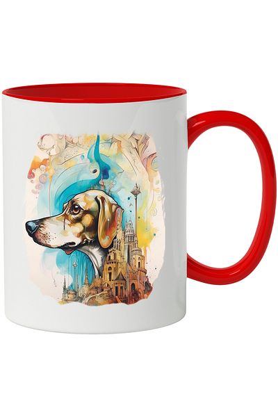 StoryGift Romania Mug With Dog, Buildings, Tower, Abstract, Fantasy, City, Multicolor 330 ml, Ceramics, With ,STG.