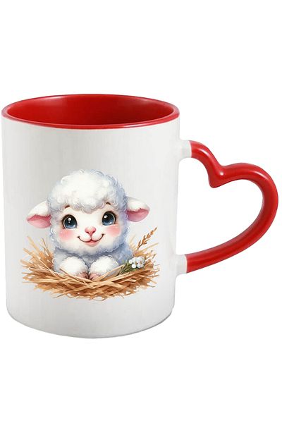 StoryGift Romania Mug with a cheerful sheep | illustration | white flowers | fan | smile | shy | ap, Cu,STG.
