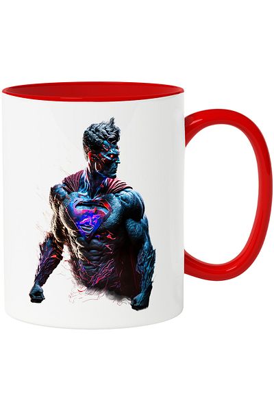 StoryGift Romania Mug with Fighter in Superman Costume, Muscular Man, Superhero, Cape, Ar, Cu, STG.