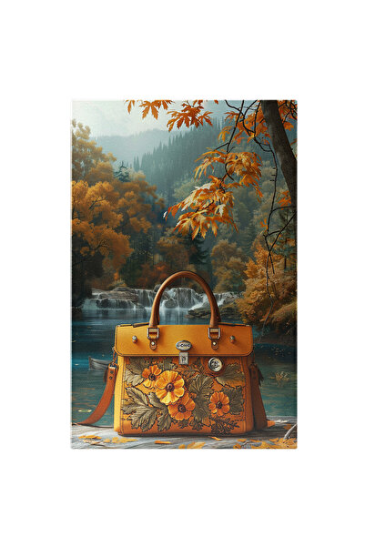 StoryGift Romania Tablou Canvas Geanta Retro Florala De Umar Portocalie Cu Fl...
