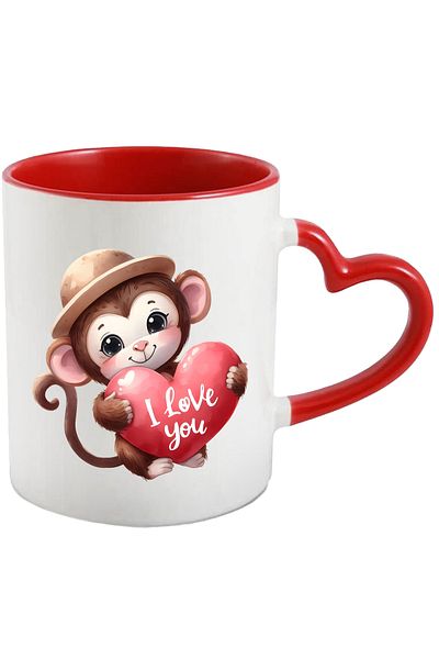 StoryGift Romania Mug with an explorer monkey holding a heart with the message "I love you", , With ,STG.