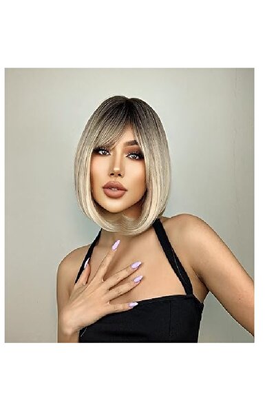 animis beauty Peruca bob Blond Deschis cu suvite, fibra sintetica cu aspect natural, par drept, cu breton, 30 cm