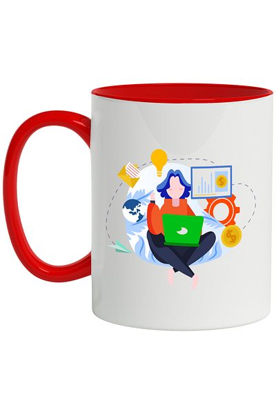 StoryGift Romania Mug With Laptop, Mail, Coin, Financial, Airplane, Multicolor 330 ml, Ceramic with M, With, STG.