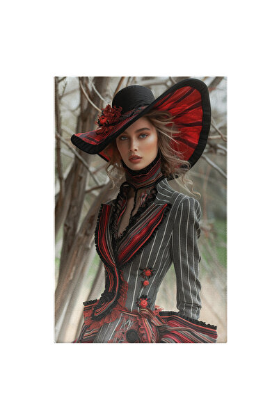 StoryGift Romania Tablou Canvas Vintage Style, Femeie Cu Palarie Rosie Cu Mod...