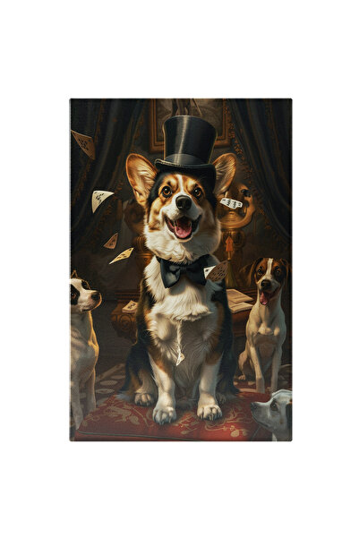 StoryGift Romania Tablou Canvas Corgi Îmbrăcat Elegant Cu Joben Și Papion -în...