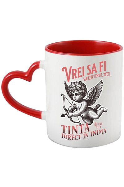 StoryGift Romania Baby Angel Mug with Bow and Arrow Valentine's Day, 330ml, Ceramic with Heart Handle, With,STG.