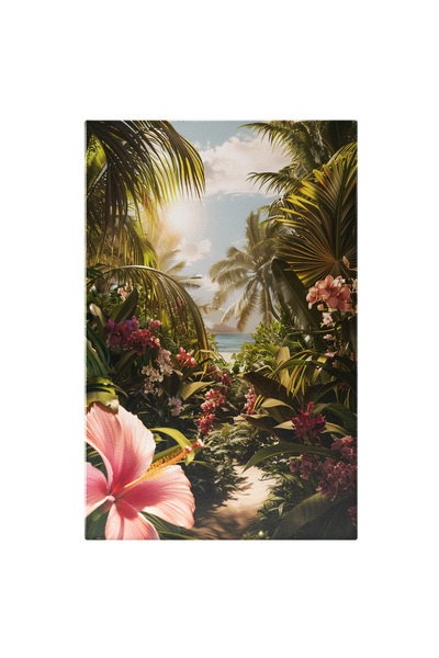 StoryGift Romania Tablou Canvas Cărarea Spre Infinitul Oceanului Acoperită Cu Flori Roz Parfumate Peisaj , Pictur