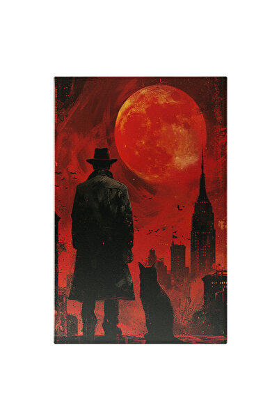 StoryGift Romania Tablou Canvas Barbat Misterios Cu Palarie Si Palton Si O Pi...