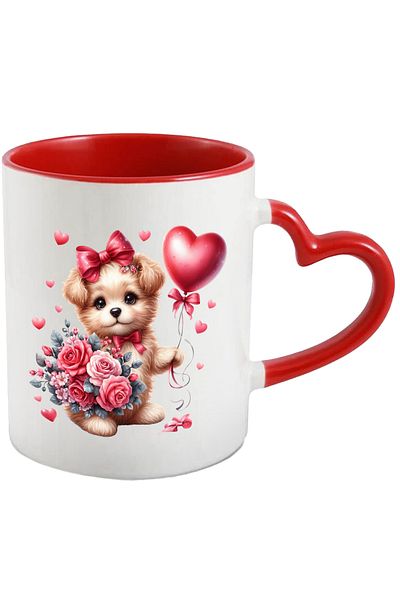 StoryGift Romania Mug with a puppy holding a bouquet of roses | balloon | hearts | Valentine's, With ,STG.