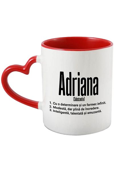 StoryGift Romania Mug With the Name Adriana, and Motivational Message, Determination, Modesty, Intelligence, With, STG.