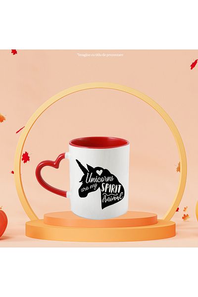 StoryGift Romania Mug with a unicorn figure and a heart with the message "Unicorns are animals, With,STG.