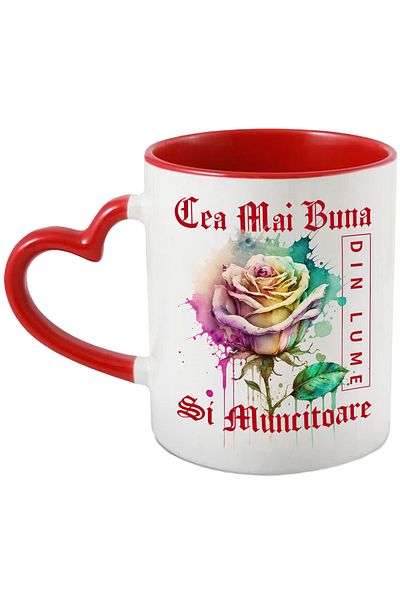 StoryGift Romania Mug With The Text The Best And Hardworking, In The World, Flower, Colorful Rose, , With ,STG.