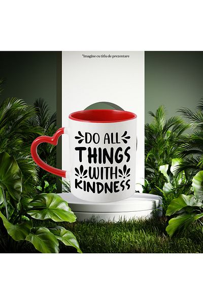 StoryGift Romania Mug with message urging you to do all things with kindness with Heart Handle, With ,STG