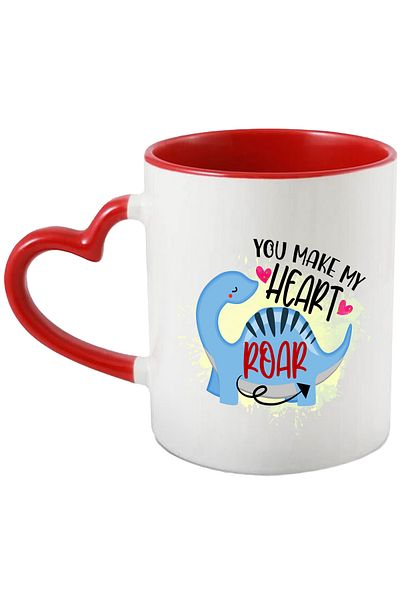 StoryGift Romania Mug with the message "You make my heart roar", illustration, for children, dinosaur, love, With,STG.